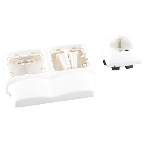 Prise 2P+T + emplacement vide saillie pour moulure Keva haut.12mm cadre double équipé de mécanisme Appareillage Saillie de Legrand ASL