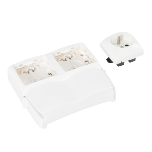 Prise 2P+T + emplacement vide saillie pour moulure Keva haut.20mm cadre double équipé de mécanisme Appareillage Saillie de Legrand ASL