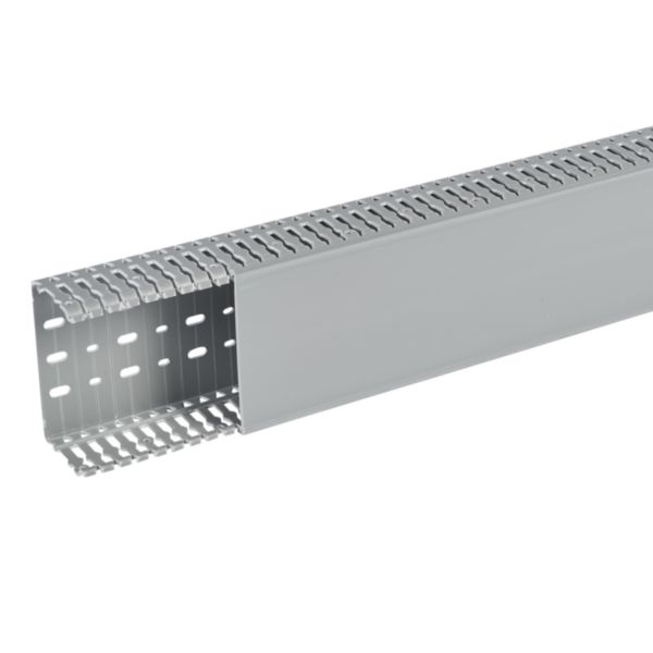 Goulotte de câblage 120x60mm - Fond + couvercle 2m - Découpe latérale - Sécabilité rapide à la main ou à la pince coupante - PVC Gris