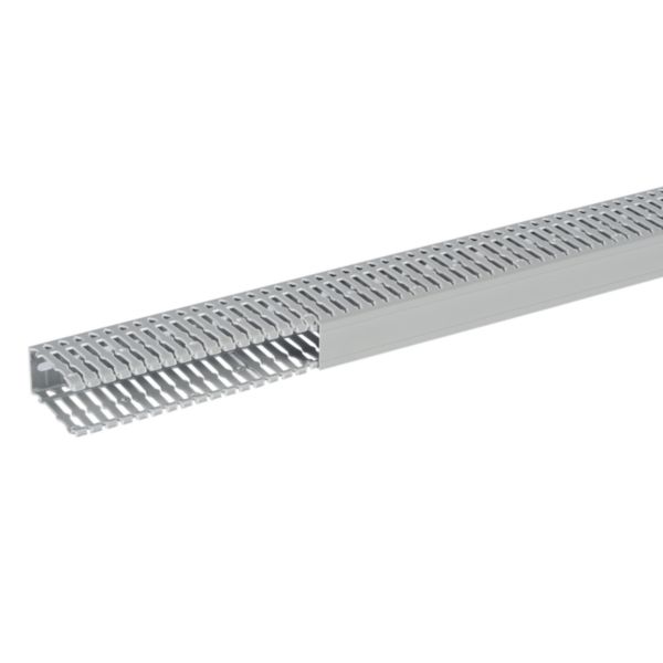 Goulotte de câblage 40x80mm - Fond + couvercle 2m - Découpe latérale - Sécabilité rapide à la main ou à la pince coupante - PVC Gris