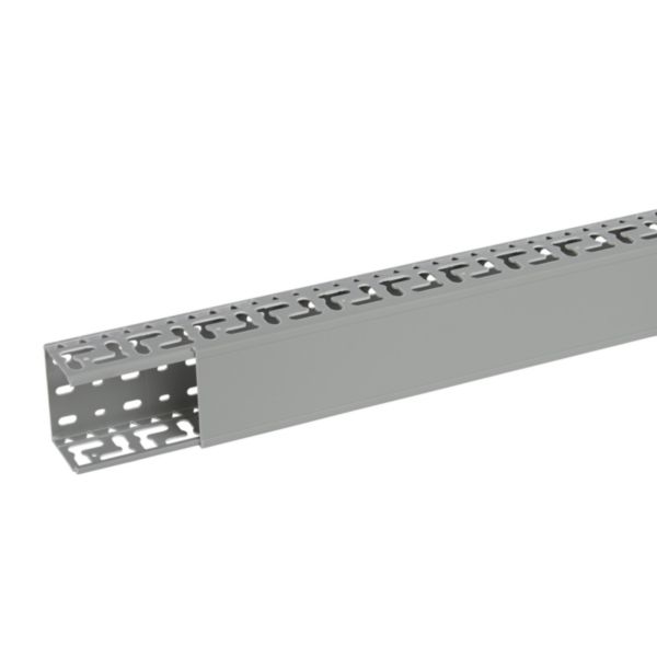Goulotte de câblage oblongue 80x60mm - Fond + couvercle 2m - Perfo latérales non débouchantes - Goulet d'étranglement - PVC Gris