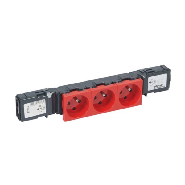 Bloc prise à raccordement rapide pour pour goulottes, colonnes et colonnettes Logix - 3x2P+T Wago - Rouge RAL3020