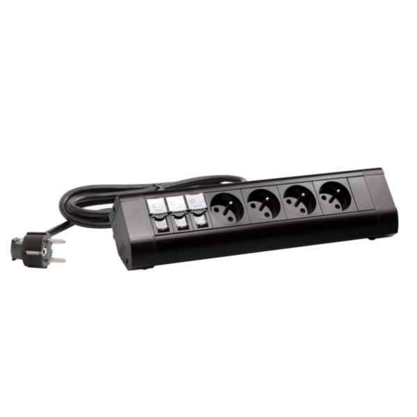 Bloc bureau équipé de 4 prises de courant 2P+T Française et de 3 RJ45 cat6 FTP