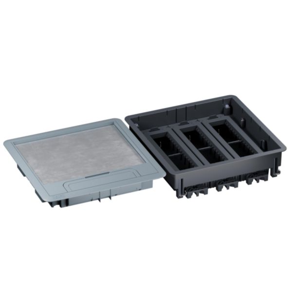 Boîte de sol Logix 24 modules horizontaux avec couvercle recouvrant plastique - pour plancher technique