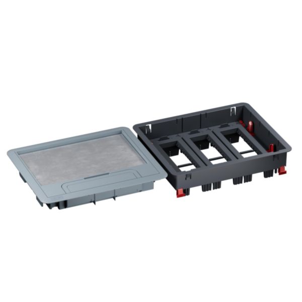 Boîte de sol Logix 18 modules horizontaux avec couvercle recouvrant plastique - hauteur réglable 76-250mm - pour sol béton