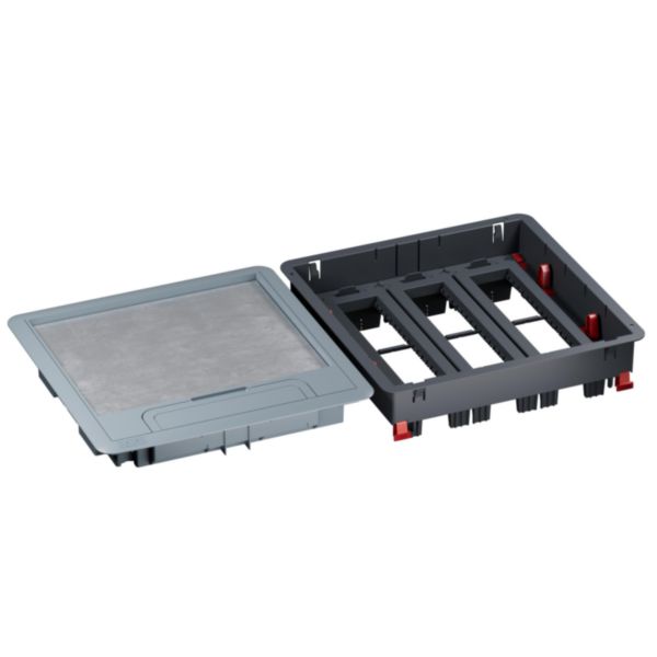 Boîte de sol Logix 24 modules horizontaux avec couvercle recouvrant plastique - hauteur réglable 76-250mm - pour sol béton