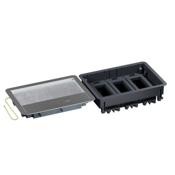 Boîte de sol Logix 12 modules horizontaux avec couvercle recouvrant métal - hauteur réglable 76-250mm - pour plancher technique