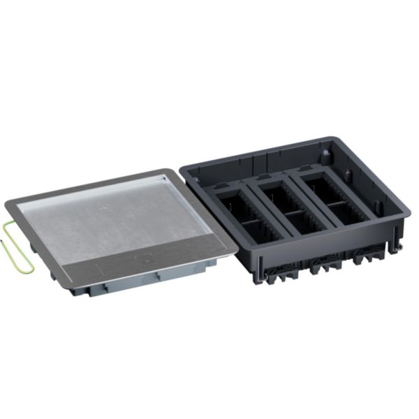 Boîte de sol Logix 24 modules horizontaux avec couvercle recouvrant métal - hauteur réglable 76-250mm - pour plancher technique