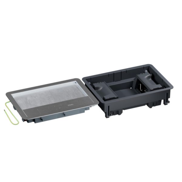 Boîte de sol Logix 8 modules verticaux avec couvercle recouvrant métal - pour plancher technique