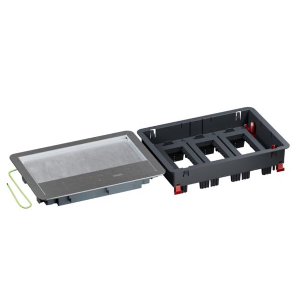 Boîte de sol Logix 12 modules horizontaux avec couvercle recouvrant métal - hauteur réglable 76-250mm - pour sol béton