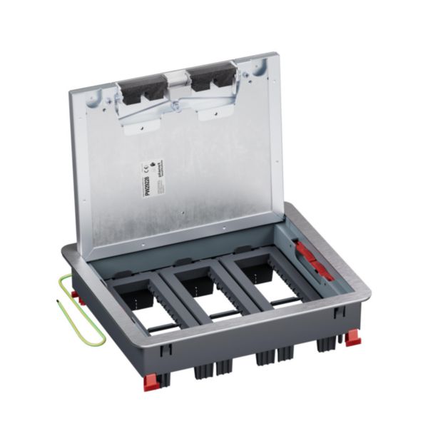 Boîte de sol Logix 18 modules horizontaux avec couvercle recouvrant métal - hauteur réglable 76-250mm - pour sol béton