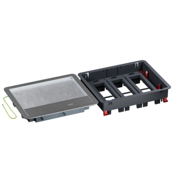 Boîte de sol Logix 18 modules horizontaux avec couvercle recouvrant métal - hauteur réglable 76-250mm - pour sol béton