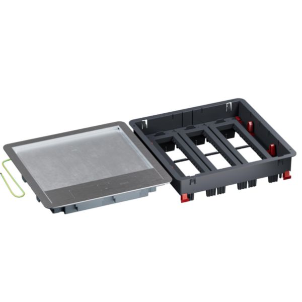 Boîte de sol Logix 24 modules horizontaux avec couvercle recouvrant métal - hauteur réglable 76-250mm - pour sol béton