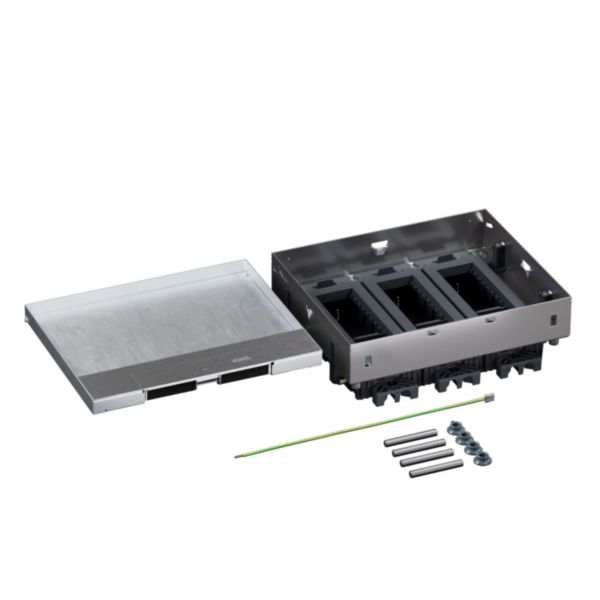 Boîte de sol Logix 18 modules horizontaux avec couvercle affleurant métal - pour plancher technique