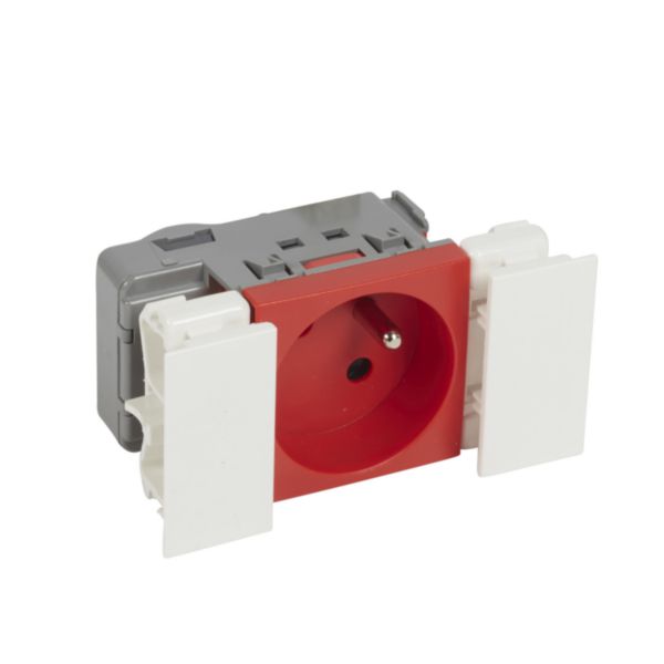 Prise 2P+T Logix-2 modules - 16A - 250V - Inclinée 45°- Alimentation bloc multiprise - Bornes auto - Equipée Normaclips