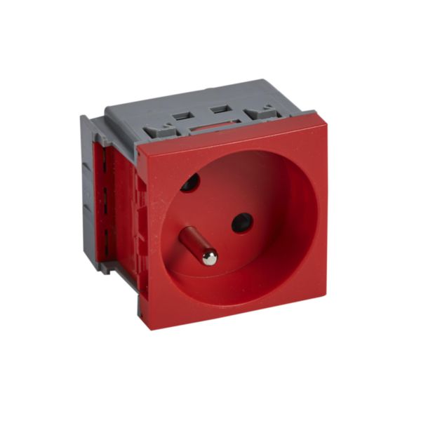 Prise 2P+T juxtaposée Logix - 2 modules - 16A - 250V - Création de bloc multiprise - Brochage vertical - Equipée Normaclips -Rouge 3020