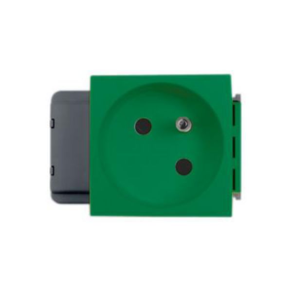 Prise 2P+T Logix - 2 modules - 16A - 250V - Inclinée 45° - Alimentation bloc multiprise - Bornes auto - Normaclips - Vert RAL6016