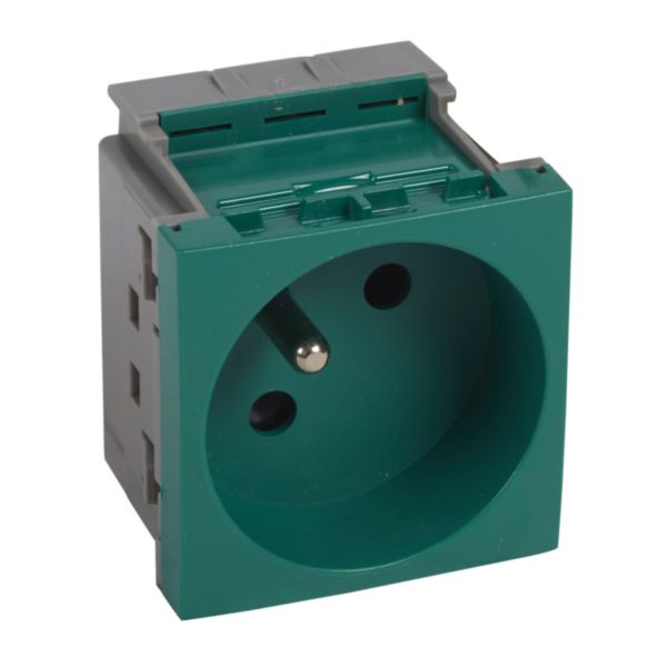 Prise 2P+T juxtaposée Logix - 2 modules - 16A - 250V - Création de bloc multiprise - Brochage vertical - Vert RAL 6016