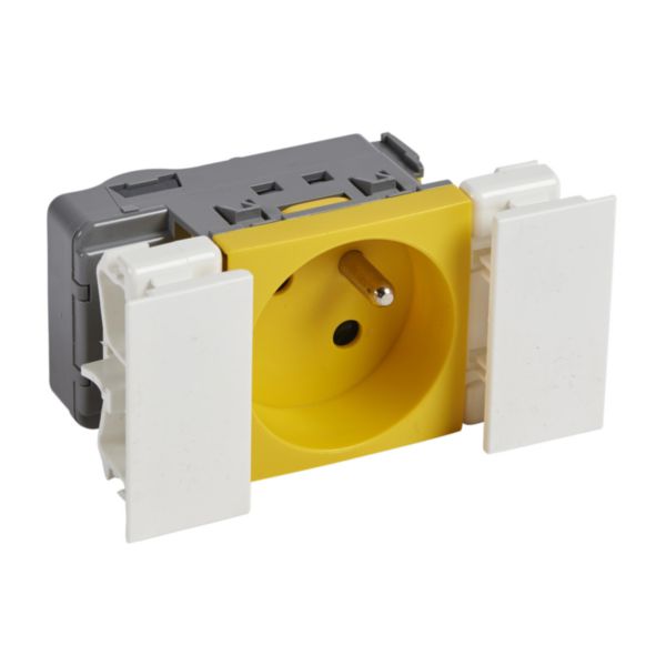 Prise 2P+T Logix - 2 modules - 16A - 250V - Inclinée 45° - Alimentation bloc multiprise - Bornes auto - Equipée Normaclips - Jaune 1023