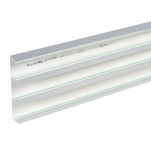 Goulotte d'installation Logix 45 - 190x50mm - 3 compartiments - Fond livré seul - Longueur 2m - PVC Alumnic RAL9006