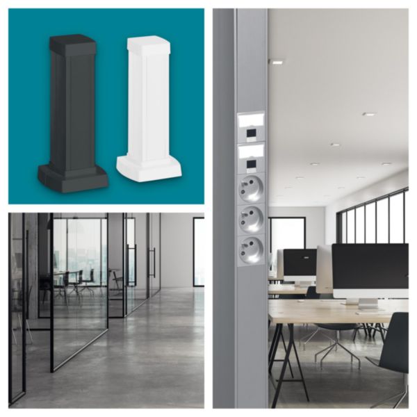 Colonne 1 compartiment 2 faces à clippage direct Logix 45 - corps aluminium couvercle PVC - hauteur 2,7m à 3,9m