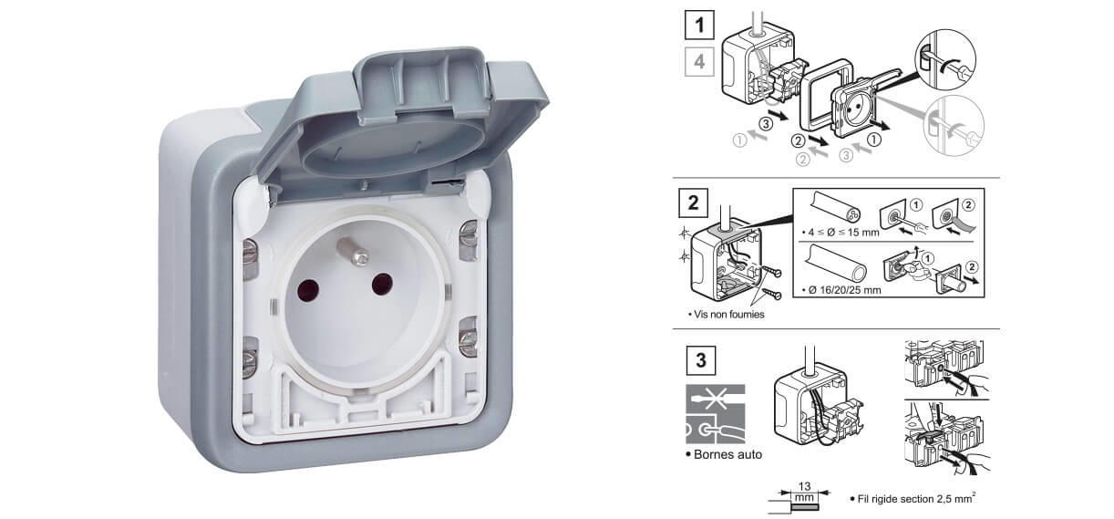 Prise Exterieure Etanche IP66 Double Prise de Courant et Volet de  Protection Multiprise Electrique Murale de Jardin, Prise Anti-Poussière et