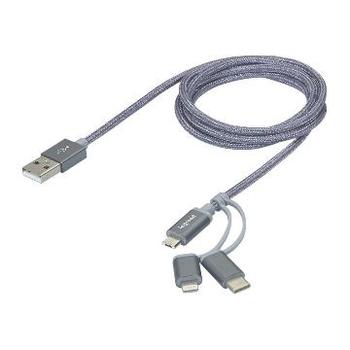 Cordon avec connecteur Type A vers triple connecteur micro-USB, lightning et USB Type C