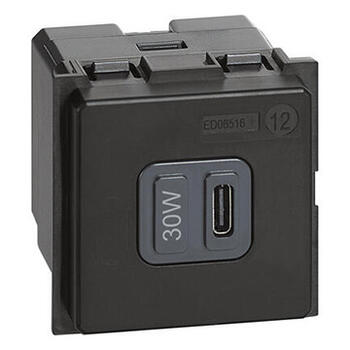 Chargeur simple USB Mosaic Type-C 3A 30W power delivery 2 modules - noir mat