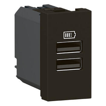 Chargeur 2 USB Type-A Mosaic 3A 15W pour boite de sol, bloc bureau et goulotte - 1 module noir mat