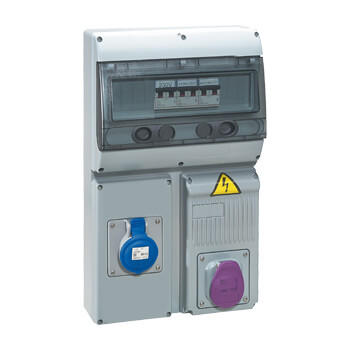 Coffret 2 prises P17 IP44 - 1 prise 2P , 1 prise 2P+T 16A , 1 disjoncteur et 1 transformateur