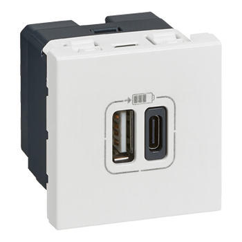 Double chargeur USB Type-A + Type-C Mosaic 3A 2 modules - blanc