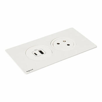 Disq'In Incara 2 postes avec 1 prise 2P+T Surface , 1 chargeur USB Type-A+Type-C blanc - à équiper de plaque