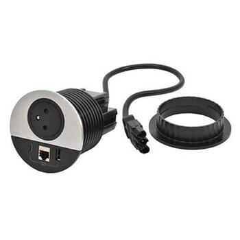 Disq 80 Incara prise 2P+T Surface , chargeur USB Type-A+C , RJ45 catégorie6 FTP cordon 0,5m Wieland - métal Ø80mm