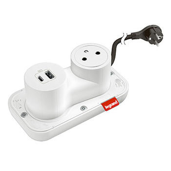 Incara Electr'On prise de courant Surface et chargeur USB Type-A + Type-C mobile à composer - 2 postes finition blanc