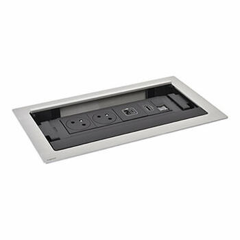 Incara Flip-up équipé de 2 prises 2P+T Surface, 1 chargeur USB Type-A+Type-C, RJ45, HDMI et cordon - 8 modules métal