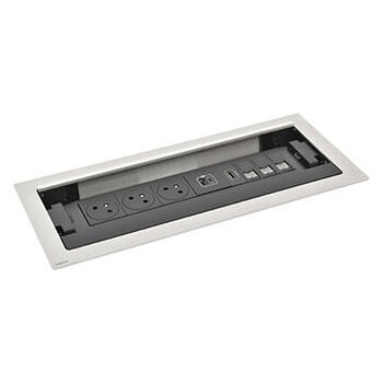 Incara Flip-up équipé de 3 prises 2P+T Surface, 1 chargeur USB Type-A+Type-C, 3 x RJ45, HDMI et cordon-12 modules métal