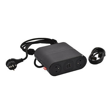 Incara Link'On rallonge mobile multiprises avec 4 prises 2P+T, 2 chargeurs USB Type-A+C noir avec cordon 2P+T et HDMI