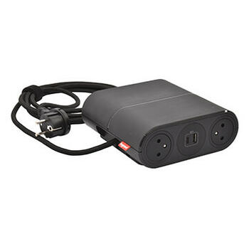 Incara Link'On rallonge mobile multiprises équipée de 4 prises 2P+T, 2 chargeurs USB Type-A+C finition noir avec cordon