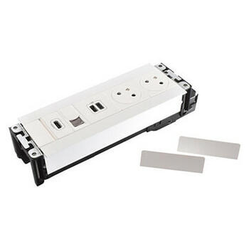 Multilink Incara version horizontal pour mobilier équipé de 2x2P+T , 1 chargeur USB Type-A+Type-C , RJ45 + HDMI - blanc