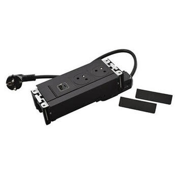 Multilink Incara version horizontal pour mobilier équipé de 2 prises 2P+T et 1 chargeur USB Type-A+Type-C - noir