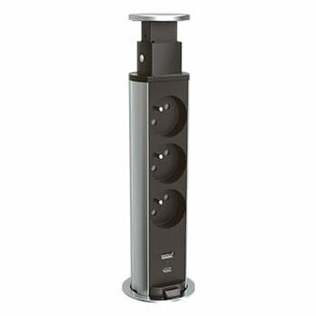 Incara Tower 60 (Ø60mm) avec 3 prises 2P+T, 1 chargeur USB Type-A + Type-C et cordon - à encastrer dans mobilier