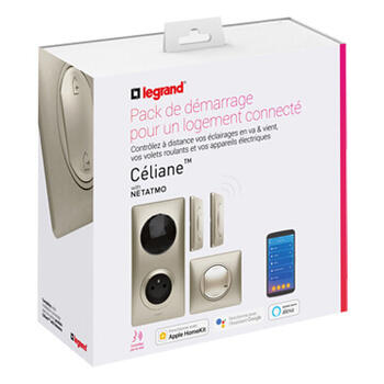 Kit de démarrage pour connecter une première pièce avec 4 produits Céliane with Netatmo avec plaque Métal Titane