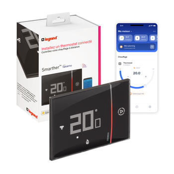 Thermostat tactile connecté Smarther with Netatmo pour gestion du chauffage - noir montage en encastré