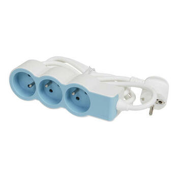 Rallonge multiprise extra-plate avec 3 prises de courant avec terre avec cordon 1,5m - blanc et bleu