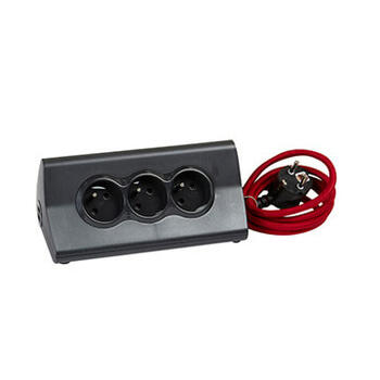Rallonge 3 prises de courant avec support tablette intégré - noir/rouge