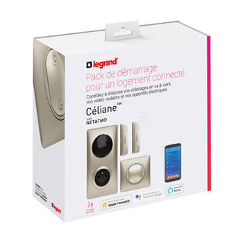 Kit de démarrage pour connecter une première pièce avec 4 produits Céliane with Netatmo avec plaque Métal Titane