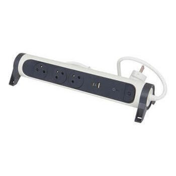 Rallonge multiprise rotatif avec 3 prises de courant Surface , parafoudre et USB Type-A+ Type-C - blanc et gris foncé