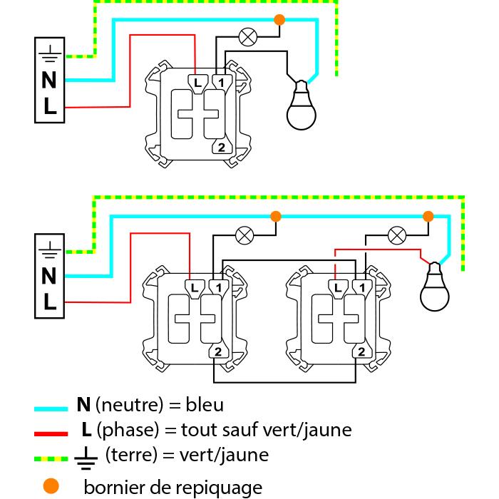 Va et vient témoin sans neutre - Interrupteur Plexo Legrand