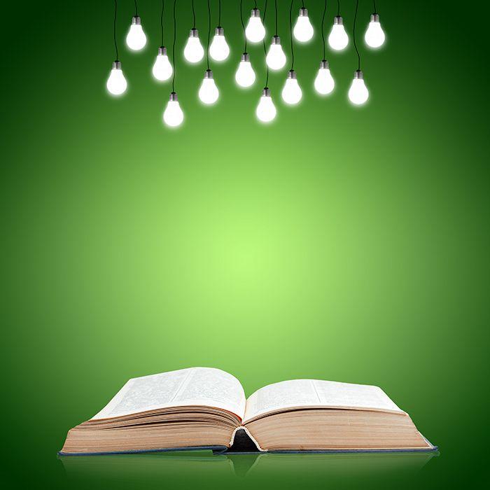 livre ouvert ampoules allumees fond vert 700x700