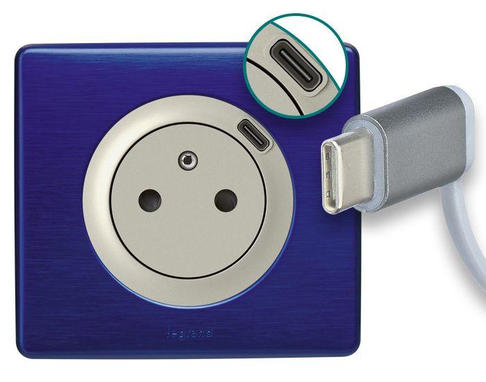 Prise de courant + chargeur 2 USB avec plaque Celiane +boite a